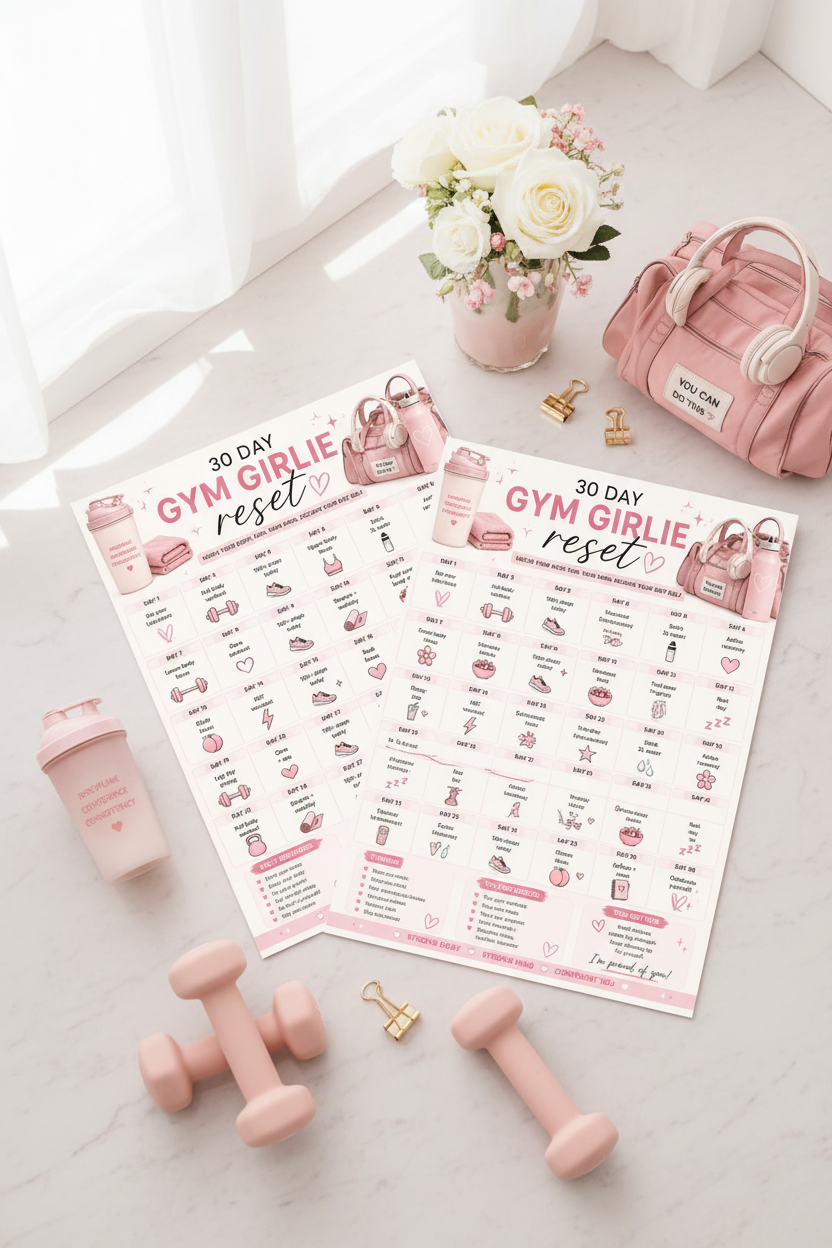 30 Day Gym Girlie Reset | Printable Fitness Planner | Digital Download