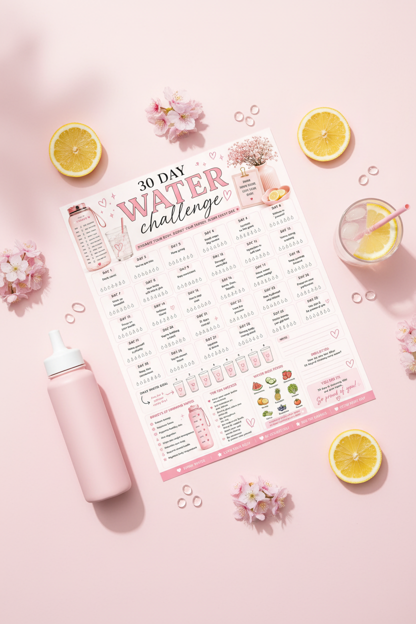 30-Day Water Challenge Tracker | Printable PNG - Instant Download